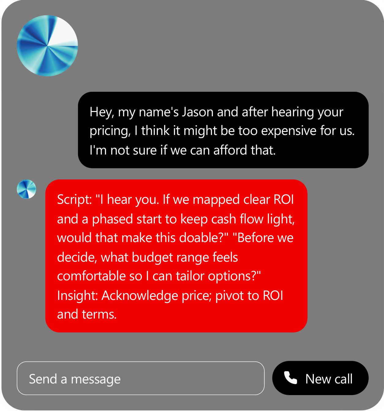 SalesSpark AI Sales Coach Chat Box